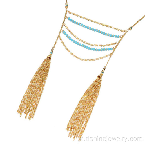 Multicamada cristal frisado colar colar Tassel